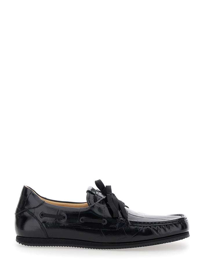 Les Batto Black Loafers With Embossed Logo On The Tongue And Strap Detail Leather Man Lamb Skin