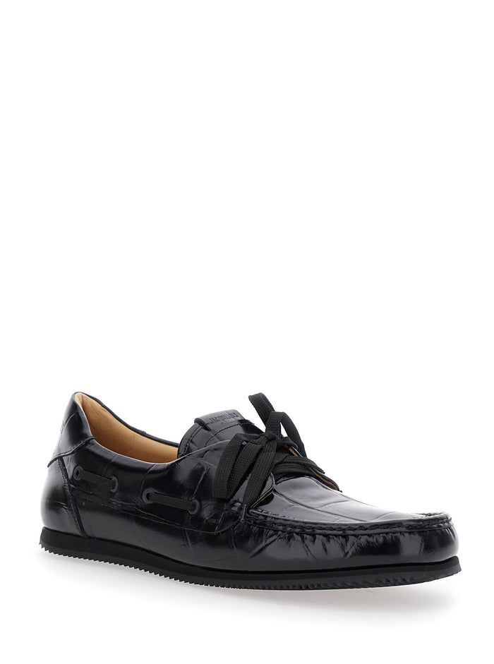 Les Batto Black Loafers With Embossed Logo On The Tongue And Strap Detail Leather Man Lamb Skin