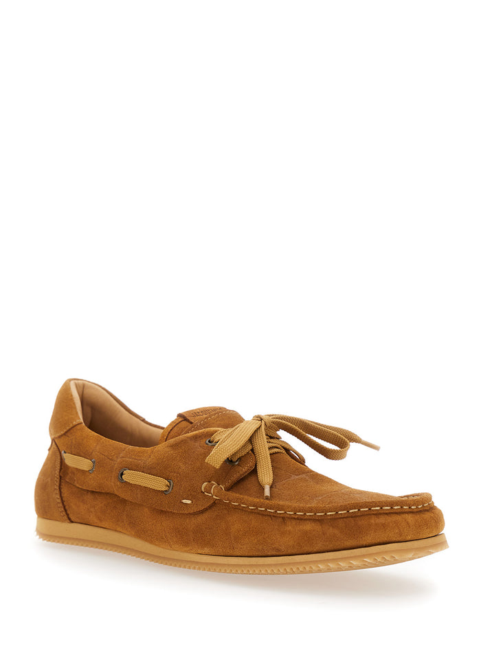 Les Batto Brown Loafers With Crocodile Effect And Logo Imprinted On The Heel Suede Man