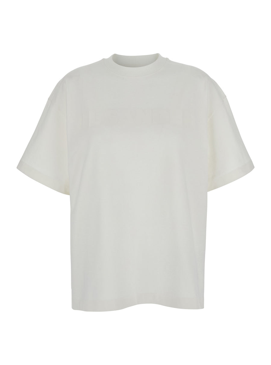 White Crewneck T-Shirt With Logo Print Cotton T-shirts & Jerseys