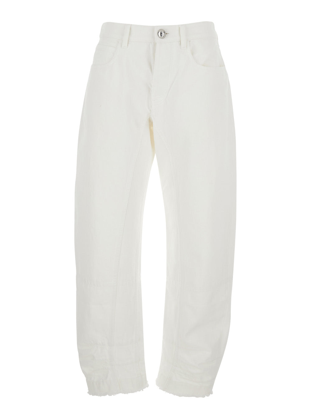 White Jeans with Logo Patch on the Rear and Fringed Hem in Denim Woman Cotton