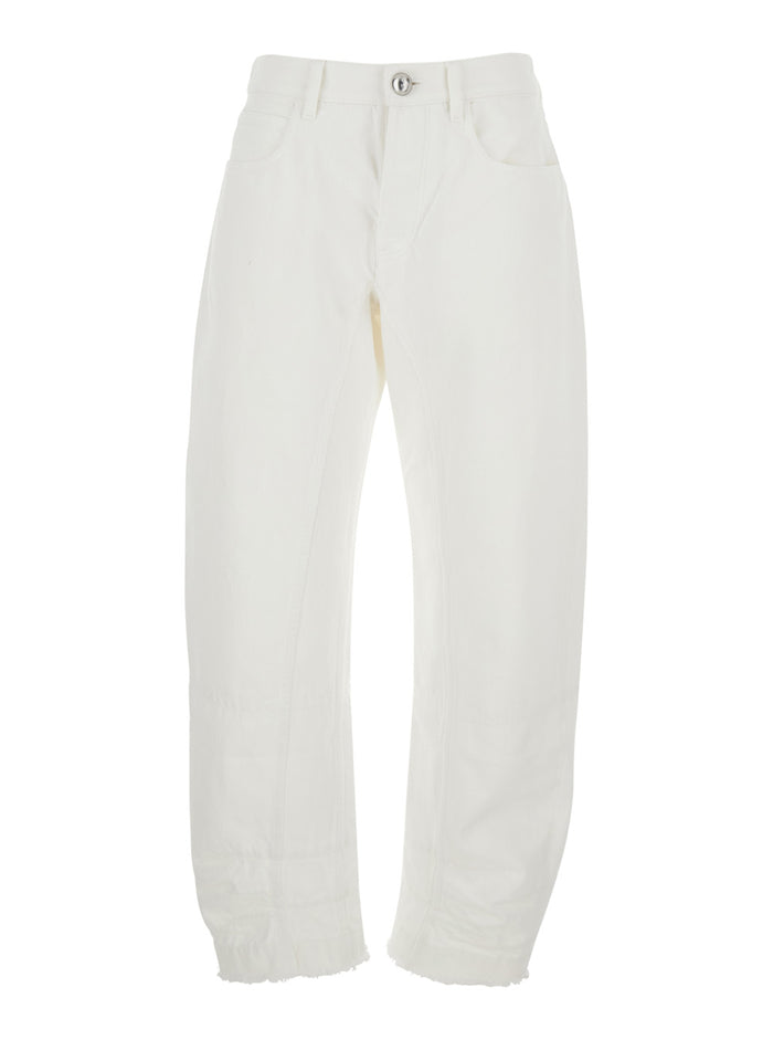 White Jeans with Logo Patch on the Rear and Fringed Hem in Denim Woman Cotton