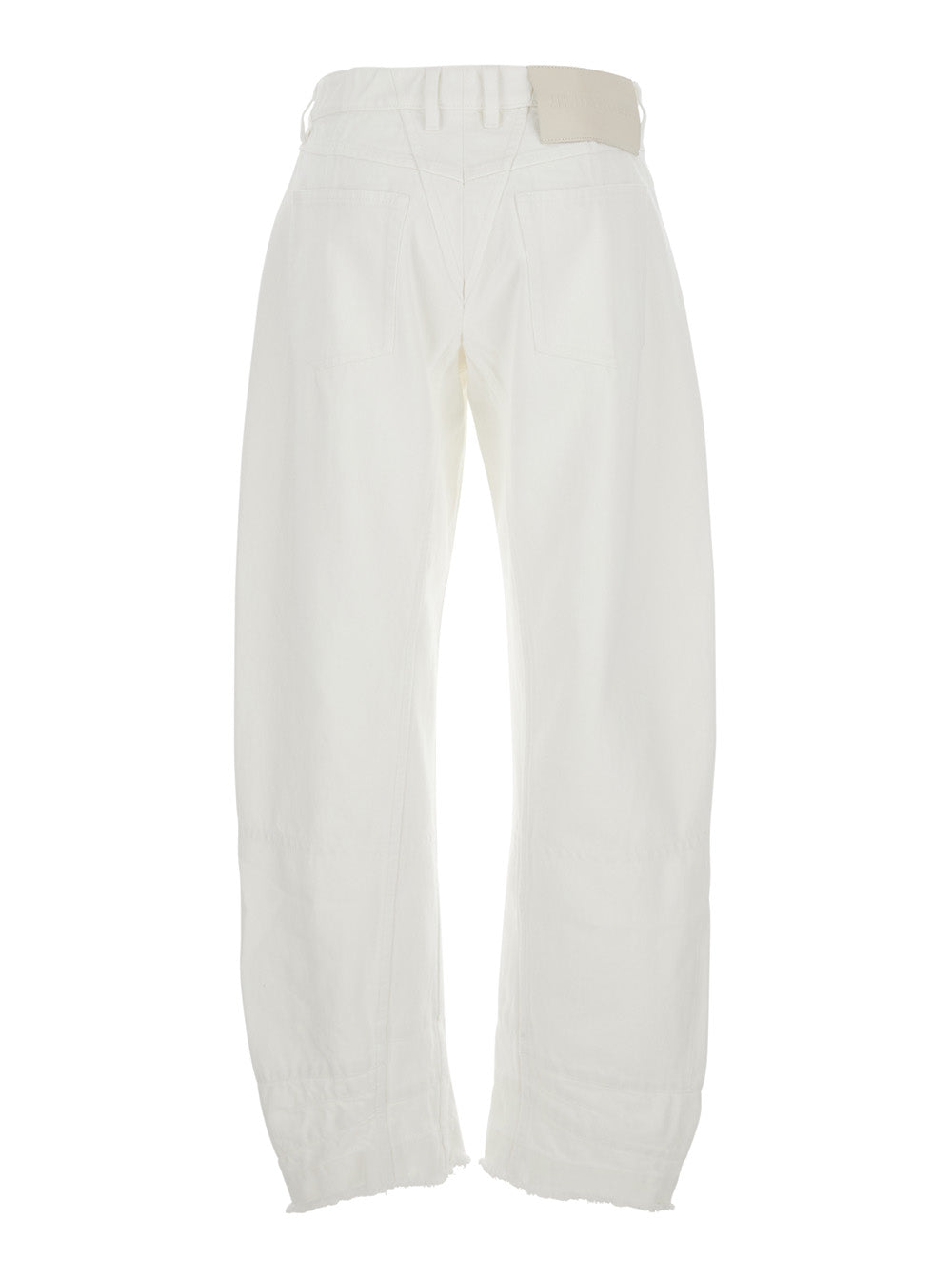 White Jeans with Logo Patch on the Rear and Fringed Hem in Denim Woman Cotton