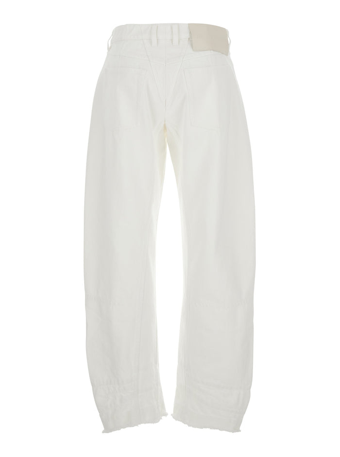 White Jeans with Logo Patch on the Rear and Fringed Hem in Denim Woman Cotton