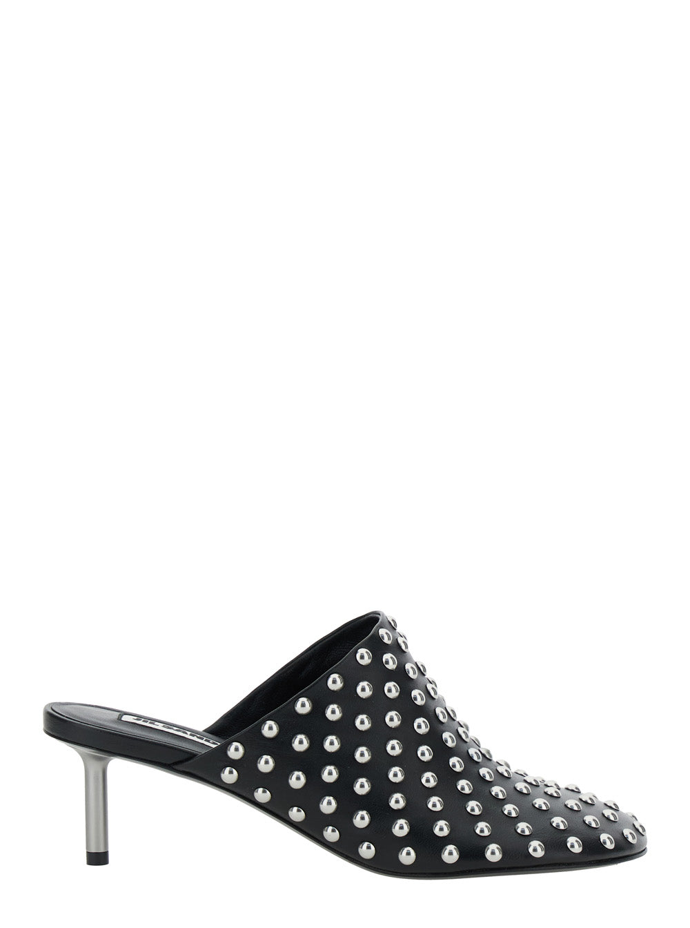 Black Mules with Low Heel and All-Over Stud Embellishments in Leather Woman Ovine Heels