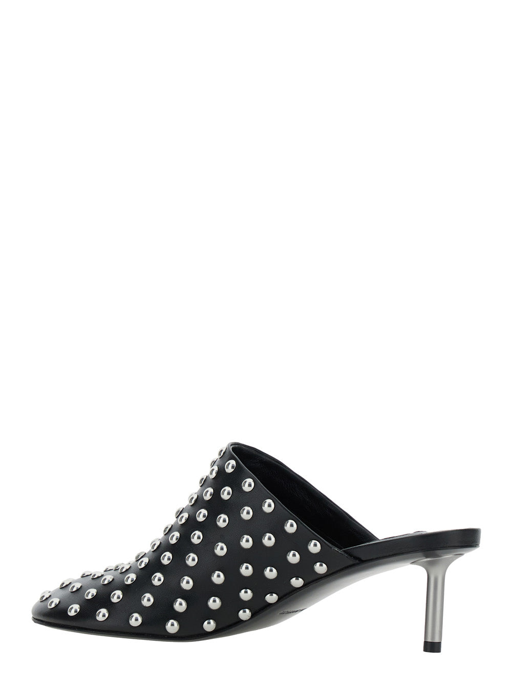 Black Mules with Low Heel and All-Over Stud Embellishments in Leather Woman Ovine Heels