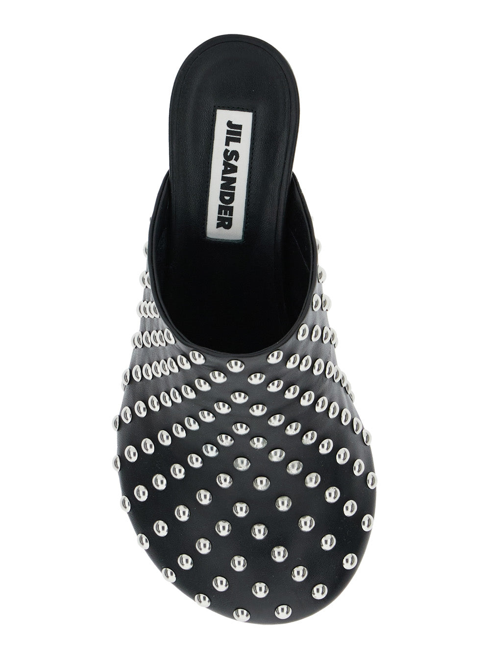 Black Mules with Low Heel and All-Over Stud Embellishments in Leather Woman Ovine Heels