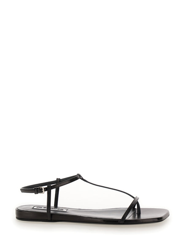 Black Leather Sandals With Ankle Buckle Goat