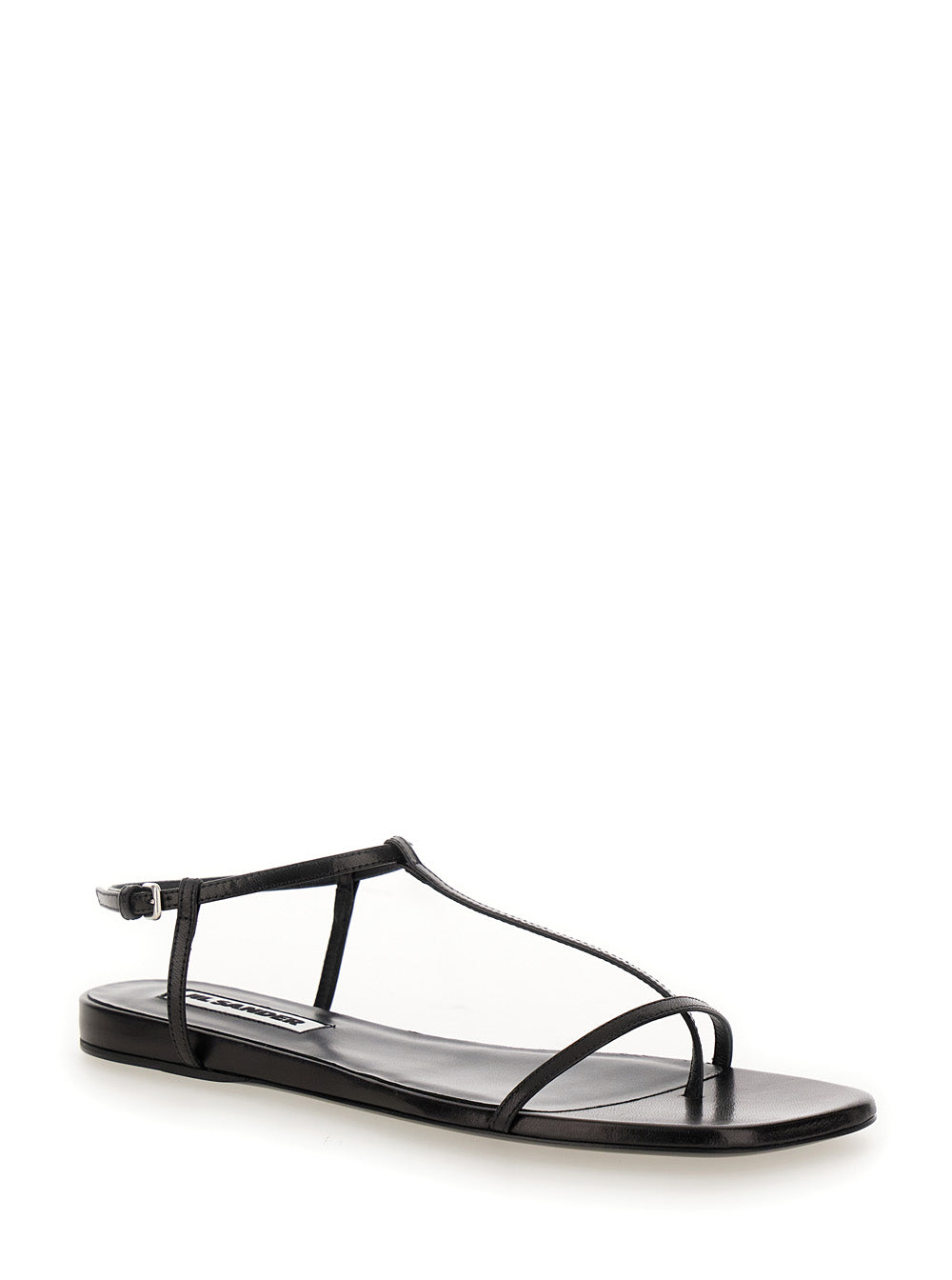 Black Sandals with Ankle Buckle Closure in Leather Woman Goat Flat Shoes