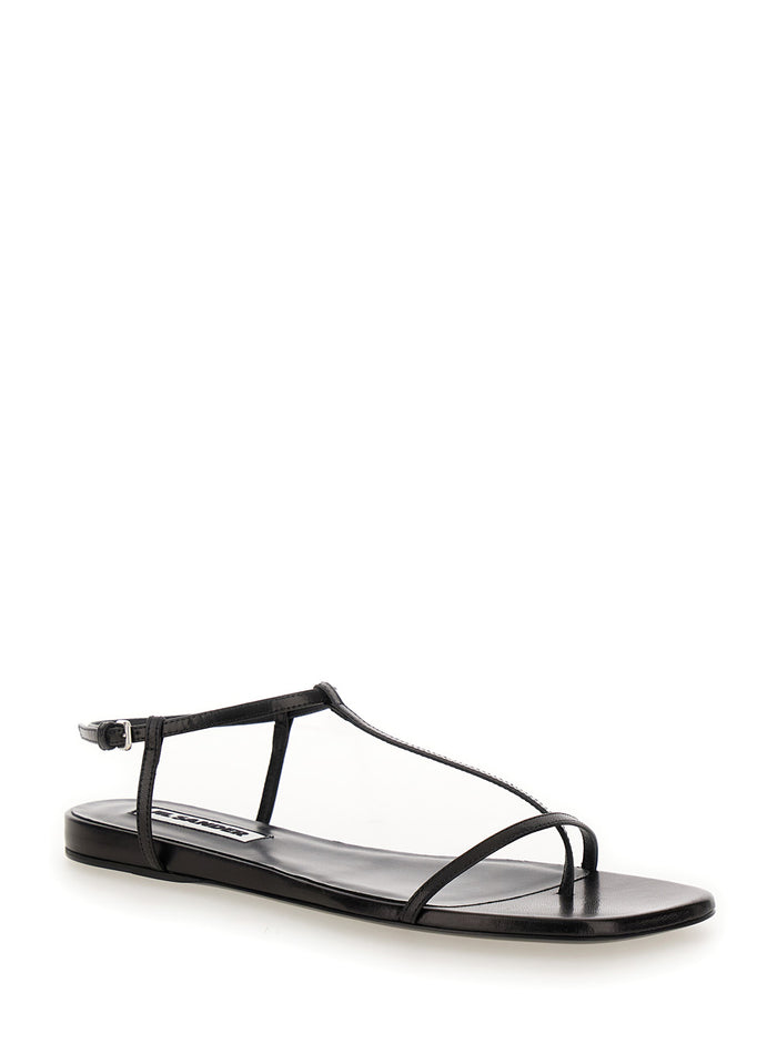Black Sandals with Ankle Buckle Closure in Leather Woman Goat Flat Shoes