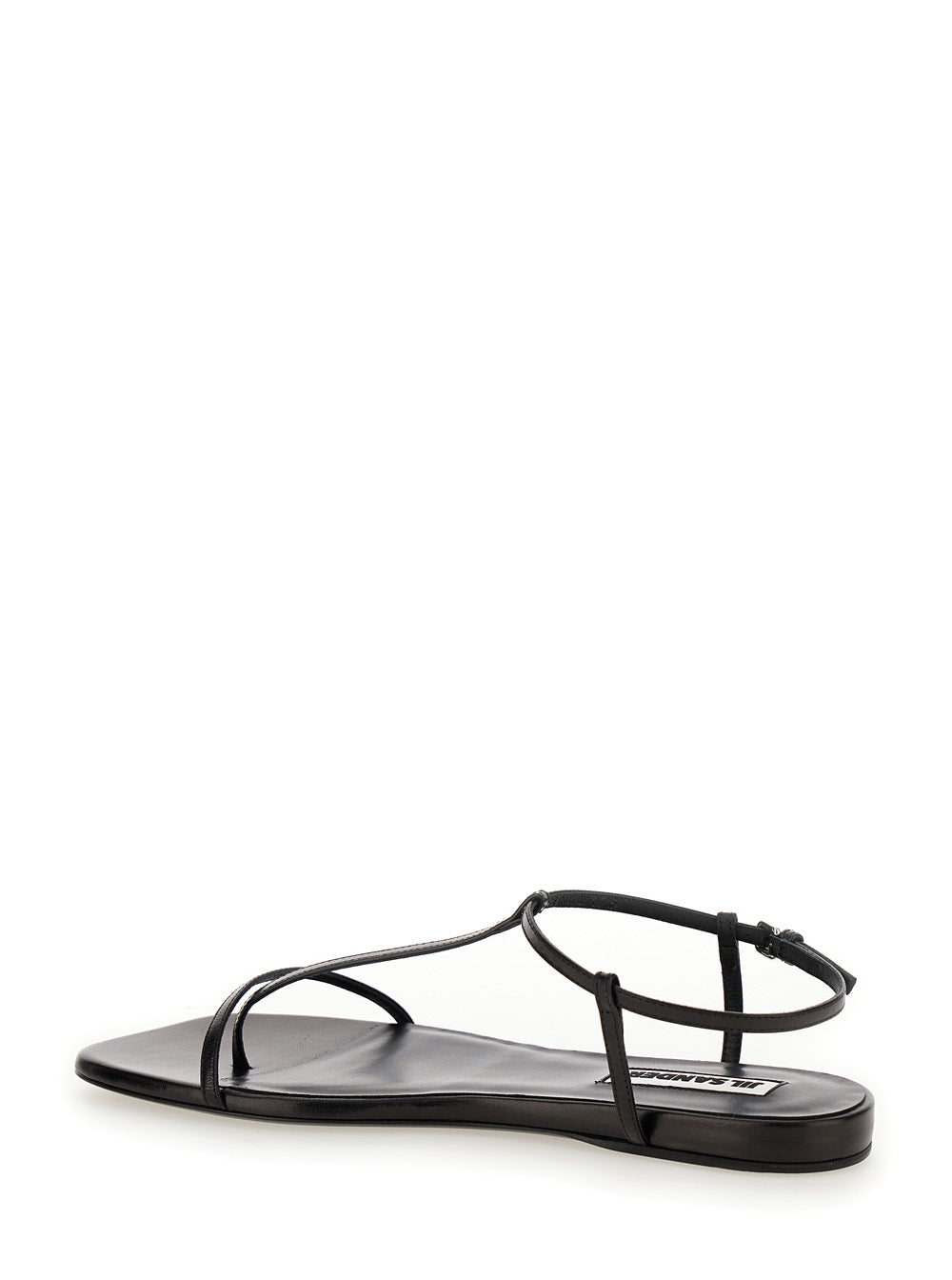 Black Sandals with Ankle Buckle Closure in Leather Woman Goat Flat Shoes