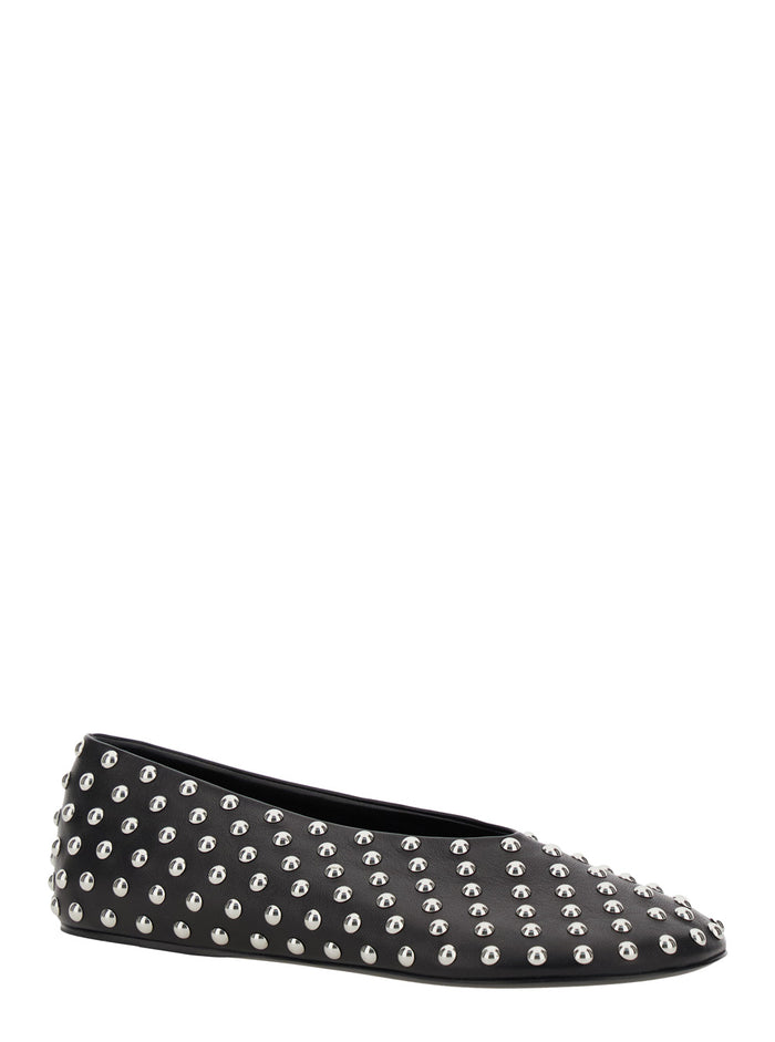 Black Ballet Flats with All-Over Stud in Leather Woman Ovine Ballerinas