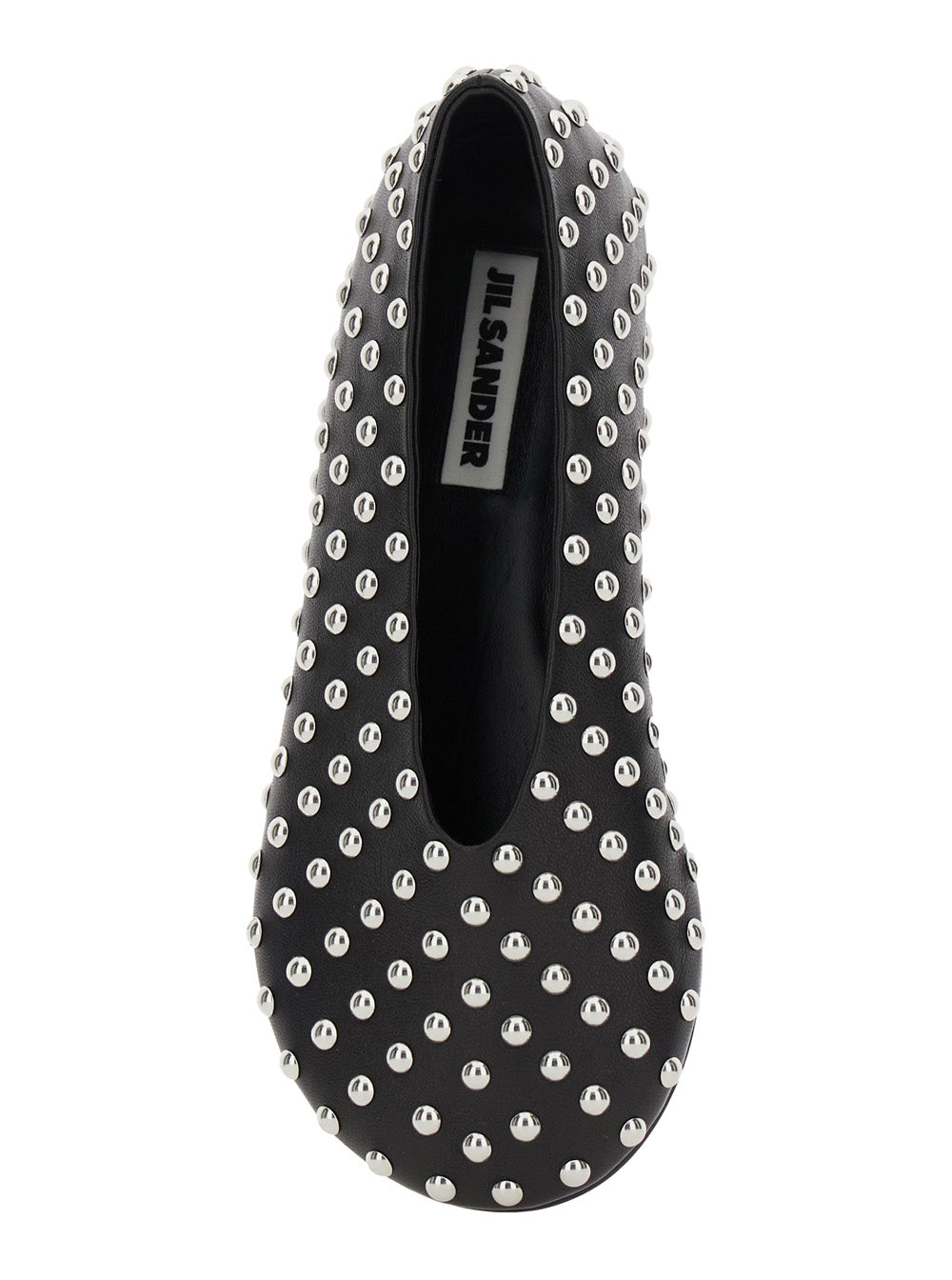 Black Ballet Flats with All-Over Stud in Leather Woman Ovine Ballerinas