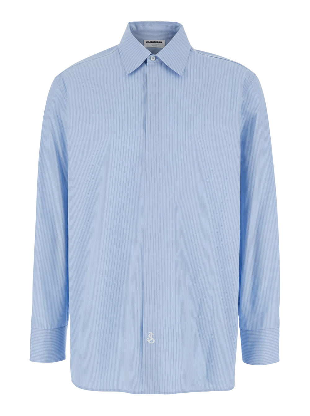 Light-Blue Pinstriped Shirt with Pointed Collar in Cotton Man Light Blue And Blouses