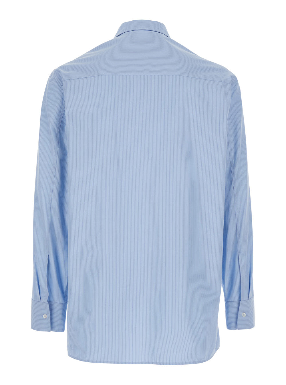 Light-Blue Pinstriped Shirt with Pointed Collar in Cotton Man Light Blue And Blouses