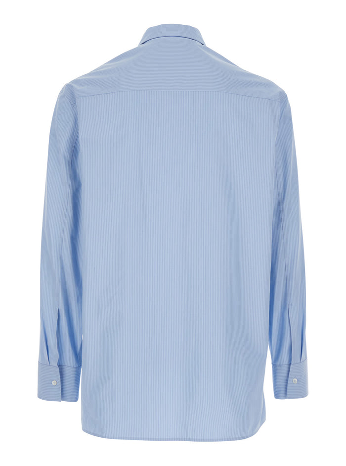 Light-Blue Pinstriped Shirt with Pointed Collar in Cotton Man Light Blue And Blouses