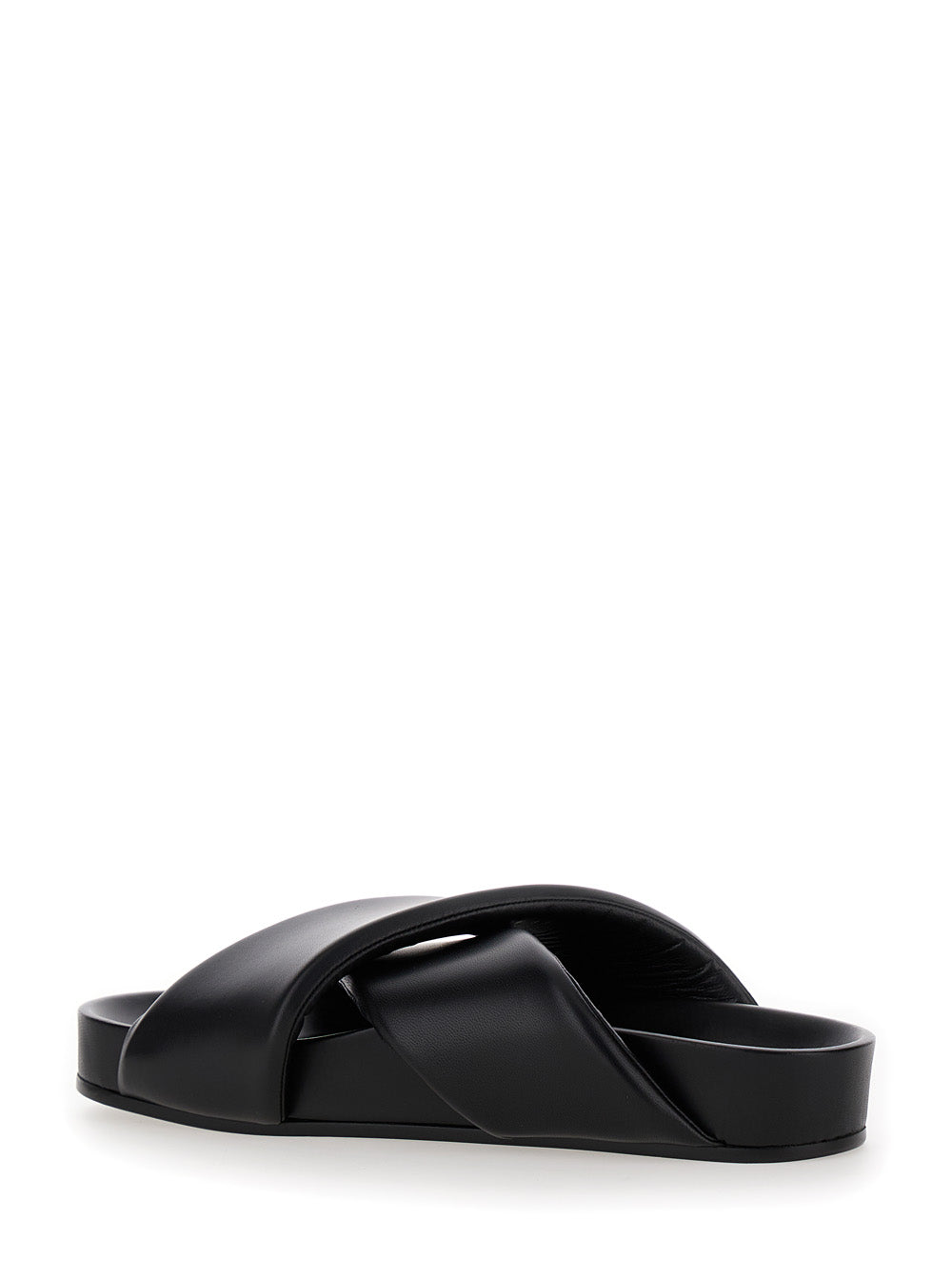 Black Sandals with Criss Cros Bands in Smooth Leather Man Ovine Flat Shoes