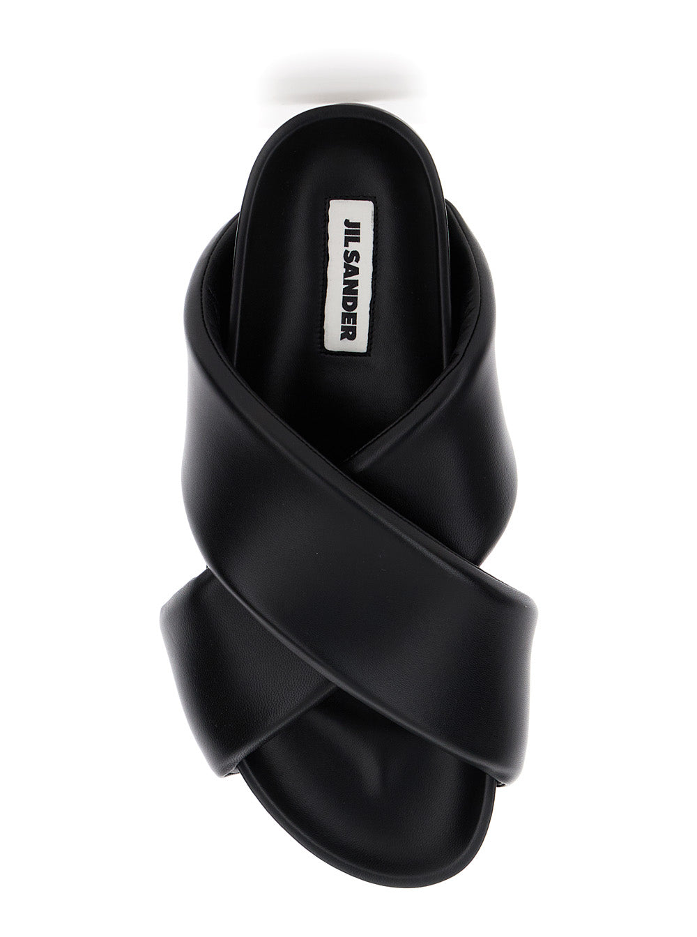 Black Sandals with Criss Cros Bands in Smooth Leather Man Ovine Flat Shoes