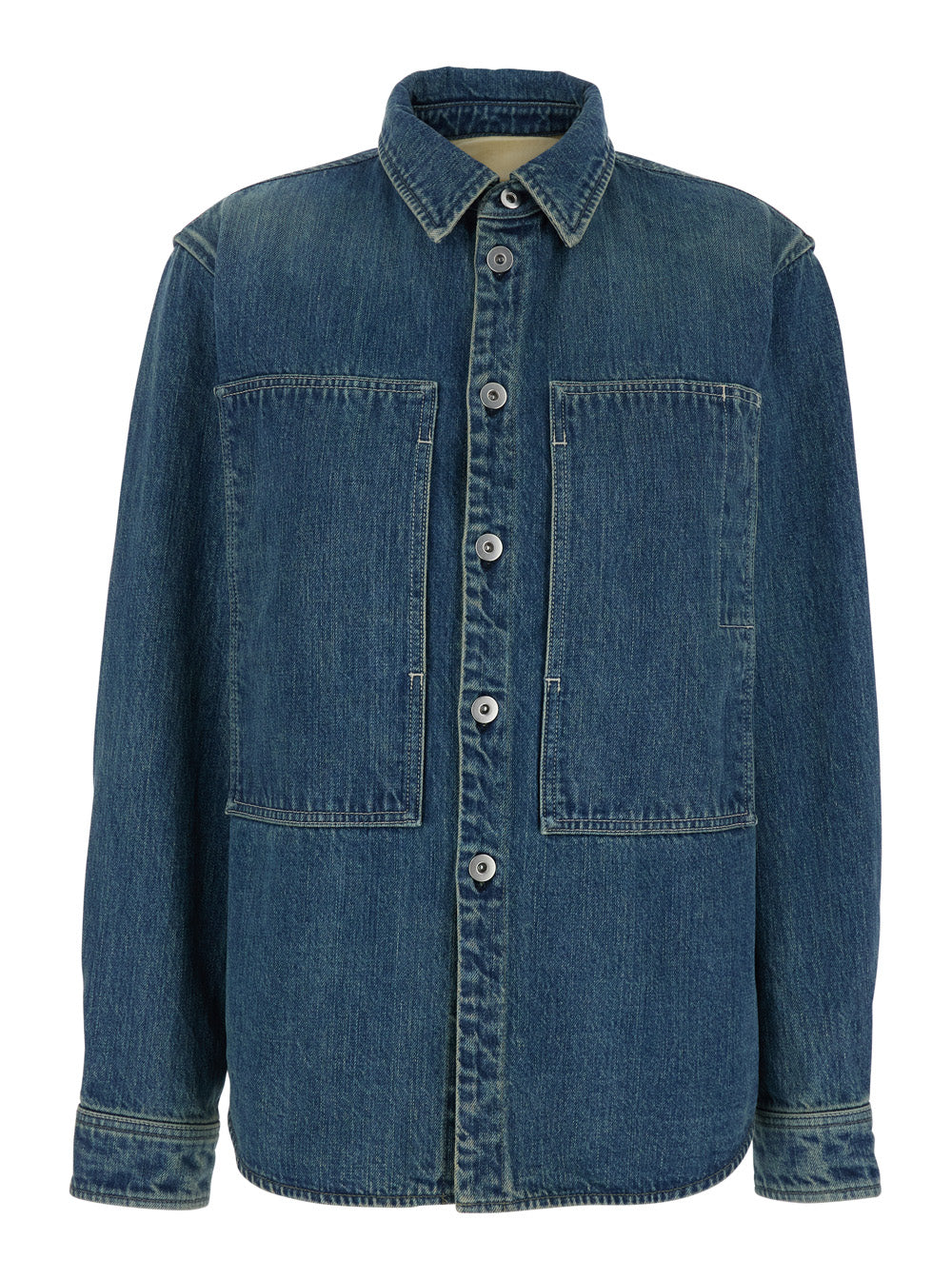 Blue Shirt with Classic Collar and Logo Patch on the Rear in Denim Woman Blu Cotton Blouses