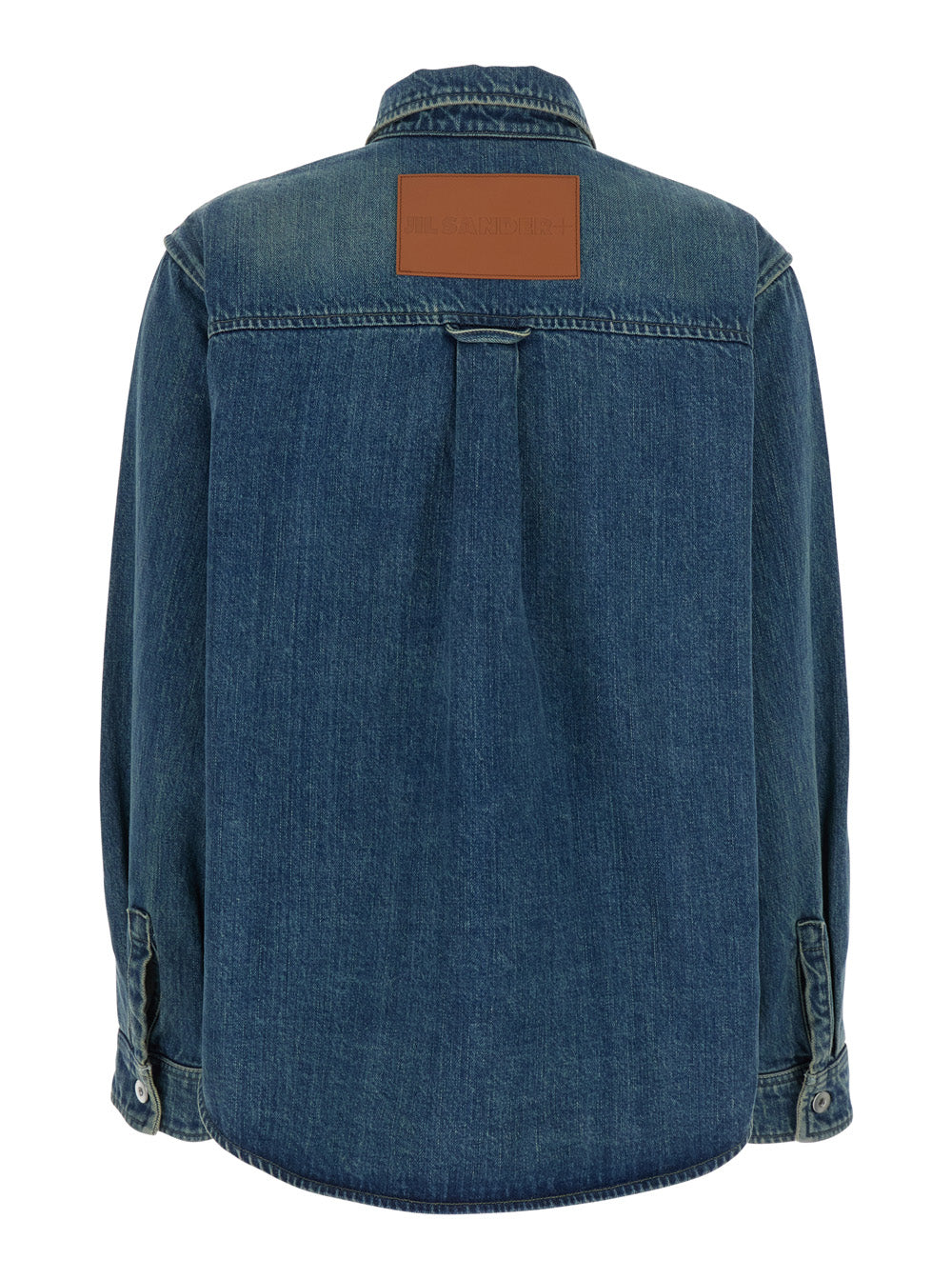 Blue Shirt with Classic Collar and Logo Patch on the Rear in Denim Woman Blu Cotton Blouses
