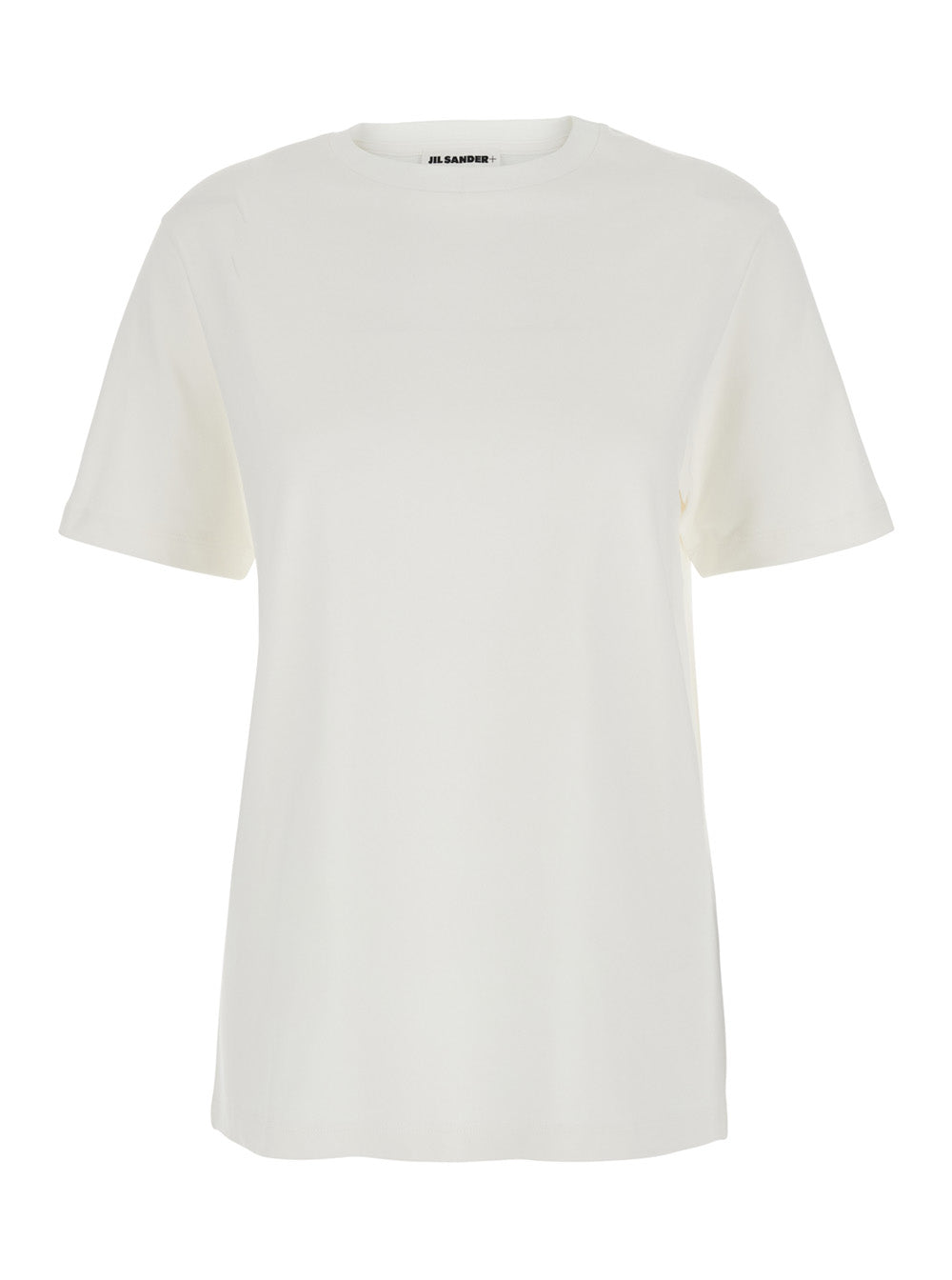 White Crewneck T-Shirt with Logo Patch Applied on the Back in Cotton Woman Tshirts And Polo Shirts