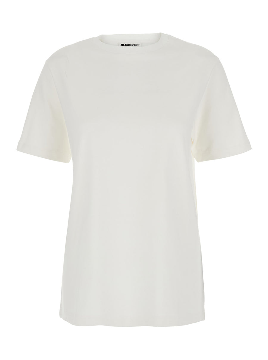 White Crewneck T-Shirt With Logo Patch Cotton T-shirts & Jerseys