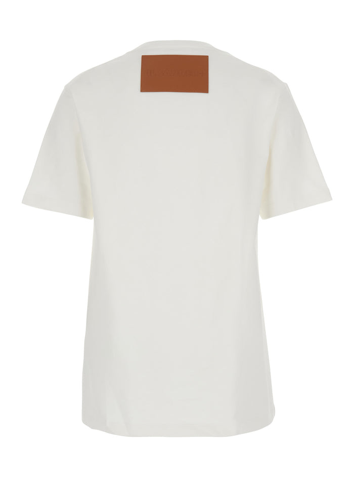 White Crewneck T-Shirt with Logo Patch Applied on the Back in Cotton Woman Tshirts And Polo Shirts