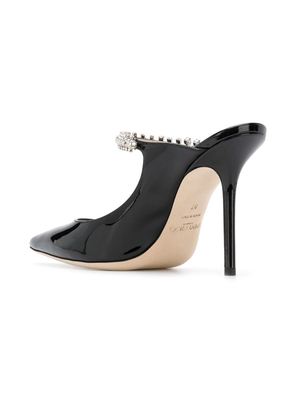 Black Pumps With Crystal Strap Patent Leather Woman Heels