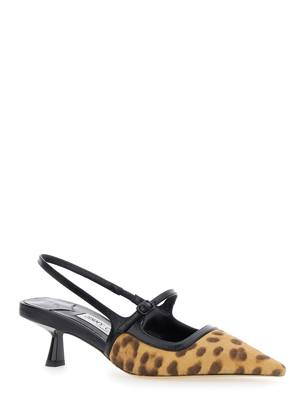Didi Brown Slingback Pumps with Leopard Motif and Sculpted Heel in Leather Woman Salpa Plastic Metal Heels