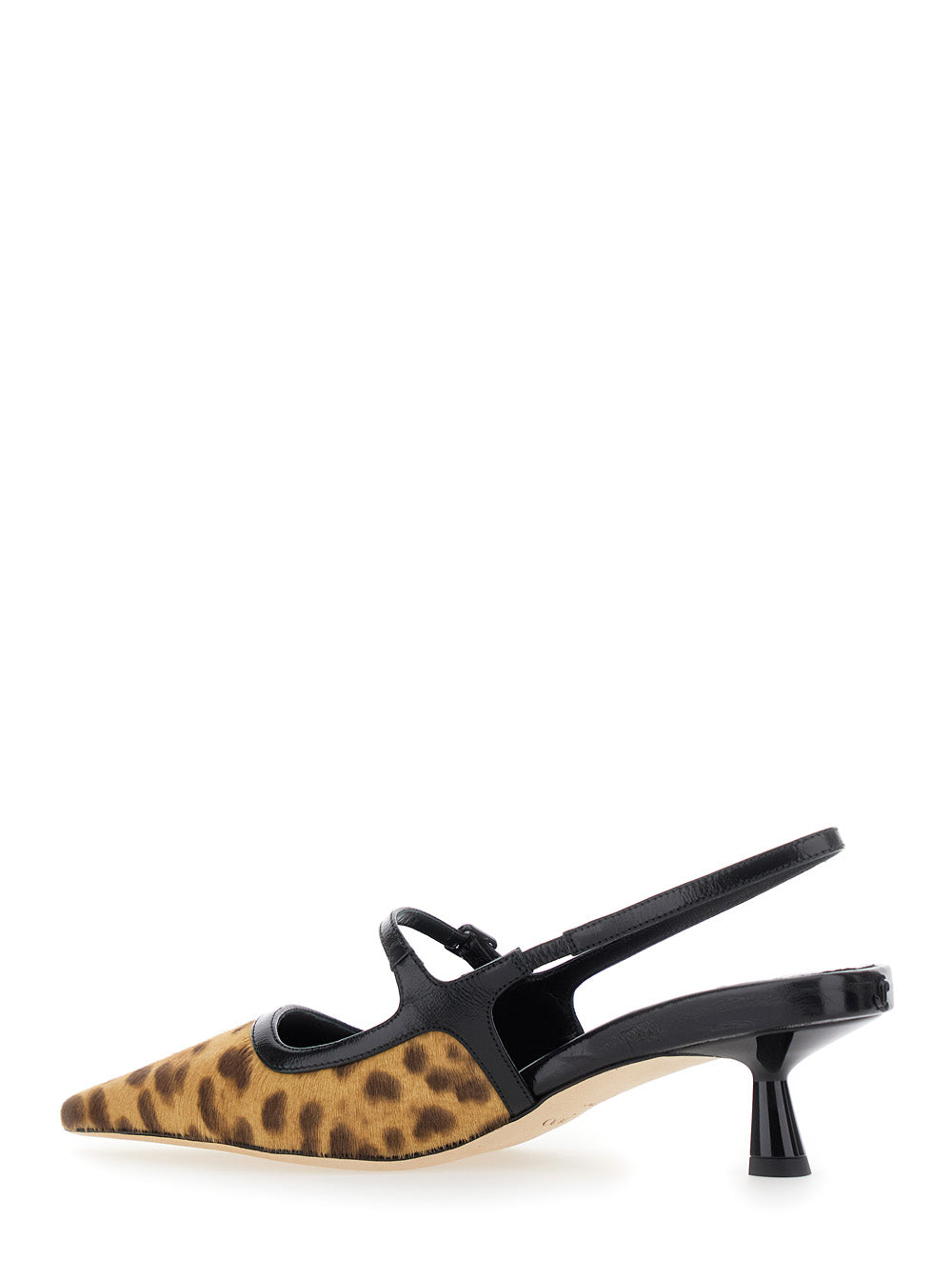 Didi Brown Slingback Pumps with Leopard Motif and Sculpted Heel in Leather Woman Salpa Plastic Metal Heels