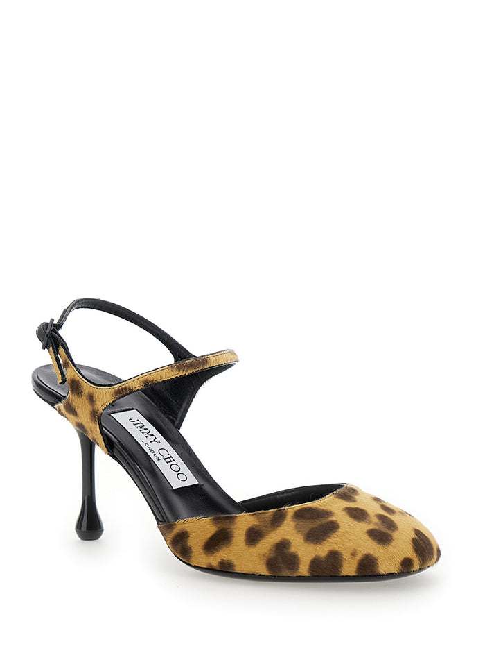 Pixie Brown Pumps with High Sculpted Heel and All-Over Leopard Print in Tech Fabric Woman Leather Metal Salpa Plastic Heels