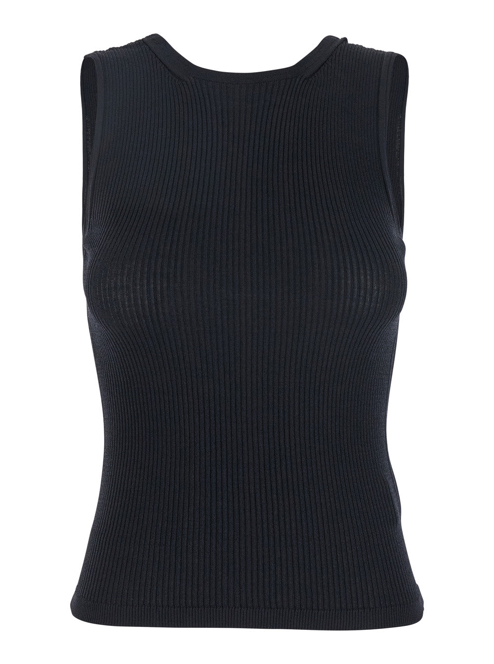 Black Top With Ribbed Design And Cut-Out Detail On The Back Viscose Blend Woman Polyamide Tops