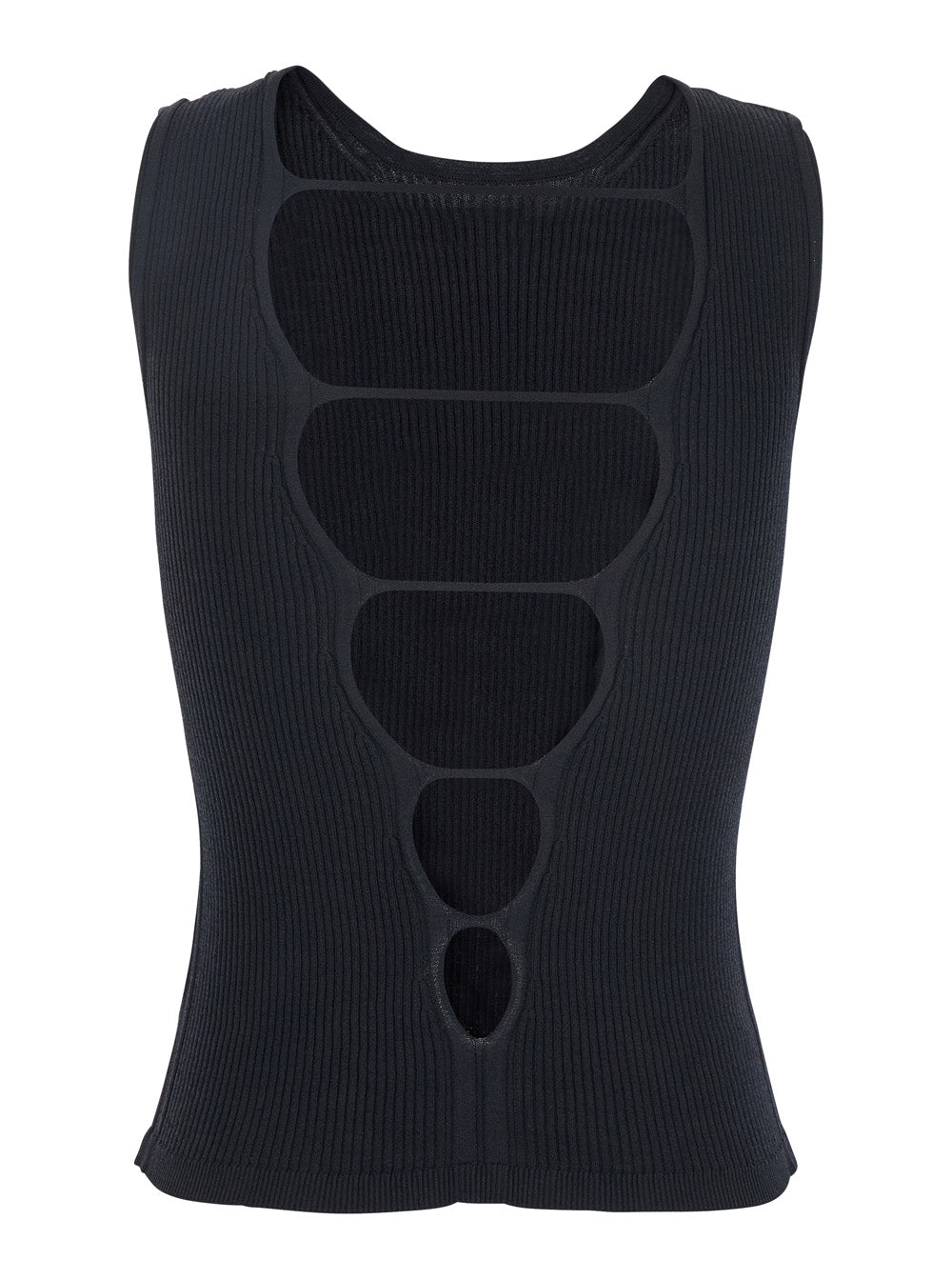 Black Top With Ribbed Design And Cut-Out Detail On The Back Viscose Blend Woman Polyamide Tops