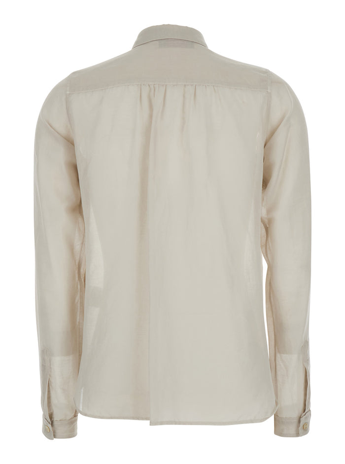 Beige Shirt With Classic Collar And Button Closure Cotton Silk Blend Woman Blouses
