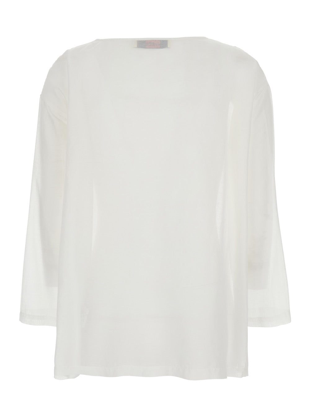 White Blouse With Round Neckline And Dropped Shoulders Cotton Silk Blend Woman Shirts Blouses