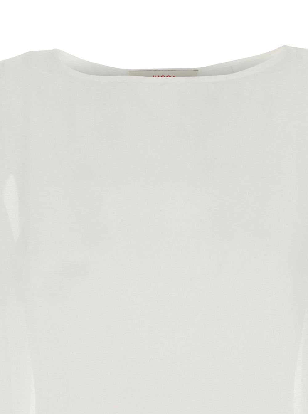 White Blouse With Round Neckline And Dropped Shoulders Cotton Silk Blend Woman Shirts Blouses