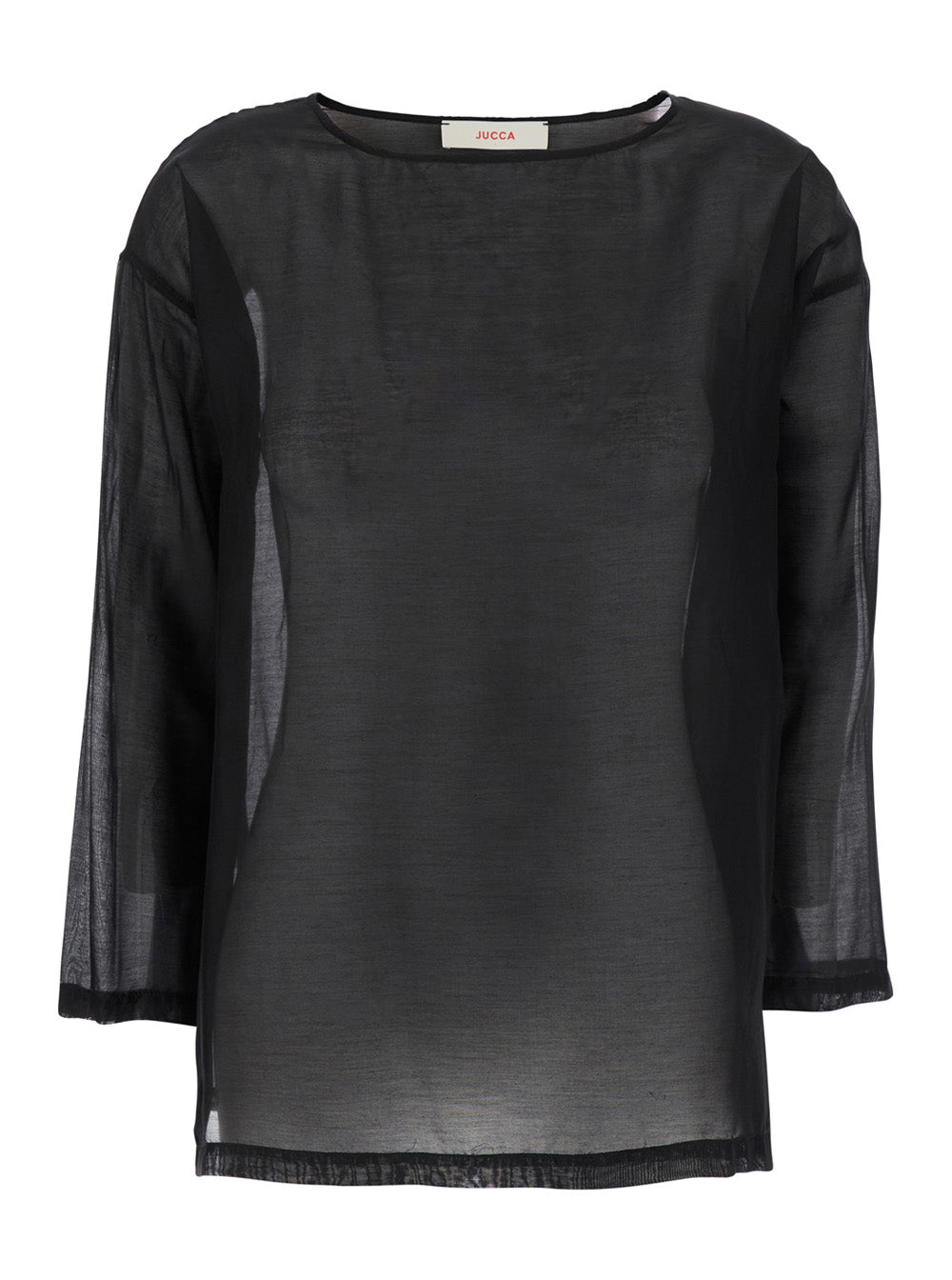 Black Blouse With Round Neckline And Dropped Shoulders Cotton Silk Blend Woman Shirts Blouses