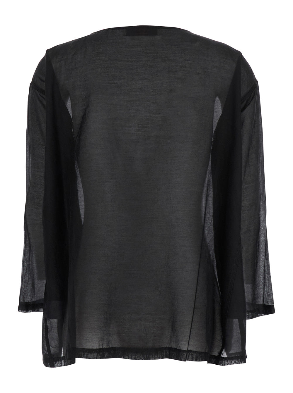 Black Blouse With Round Neckline And Dropped Shoulders Cotton Silk Blend Woman Shirts Blouses