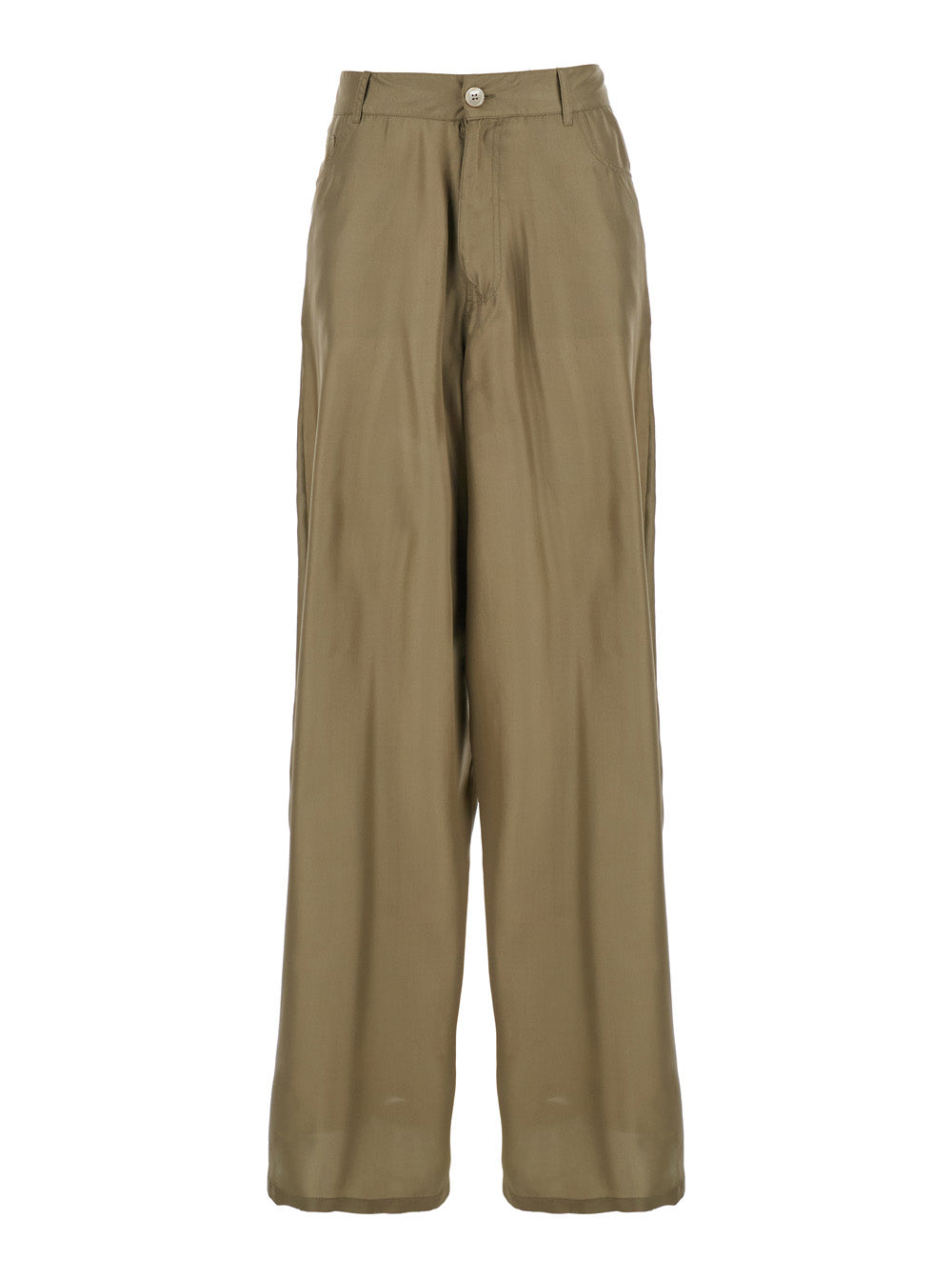 Green Silk Pants with Belt Loops and Logo Patch on the Rear in Woman Trousers