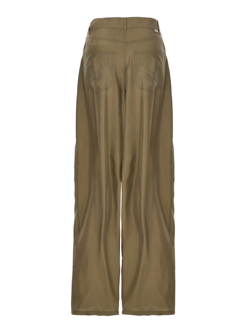 Green Silk Pants with Belt Loops and Logo Patch on the Rear in Woman Trousers