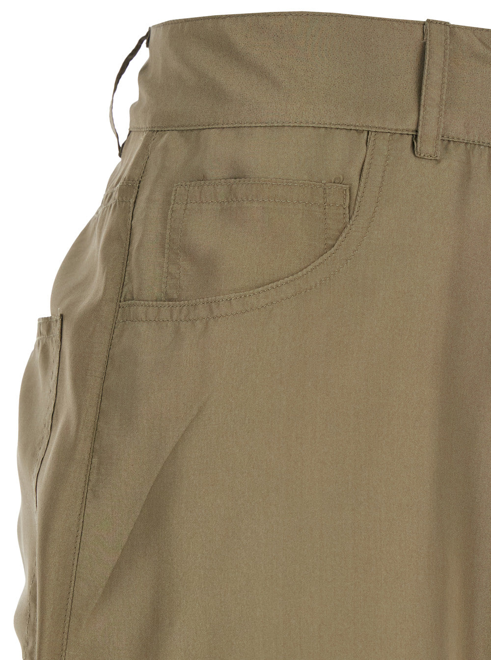 Green Silk Pants with Belt Loops and Logo Patch on the Rear in Woman Trousers
