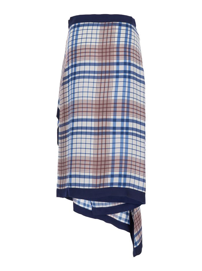 Multicolor Asymmetric Skirt With Check Motif And Side Zip Closure Viscose Woman