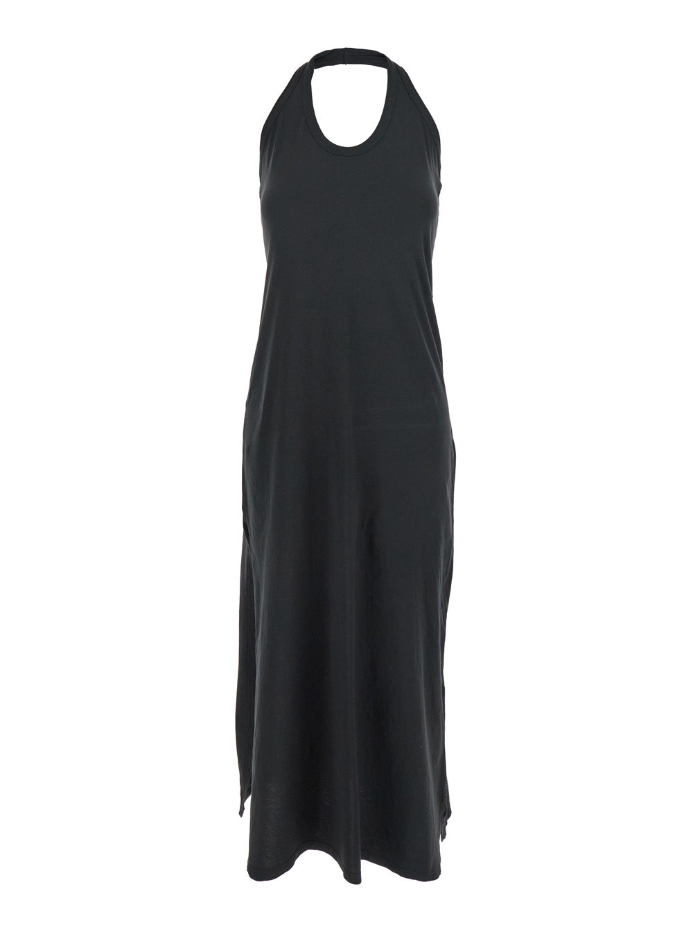Black Sleeveless Dress With Halterneck And Straight Hem Cotton Woman Long