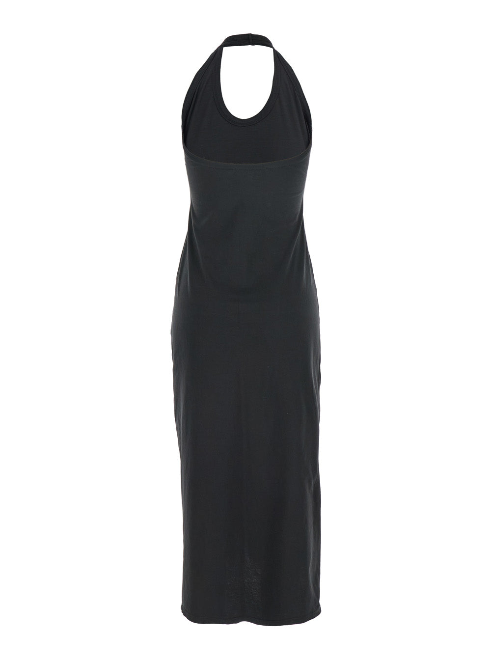Black Sleeveless Dress With Halterneck And Straight Hem Cotton Woman Long
