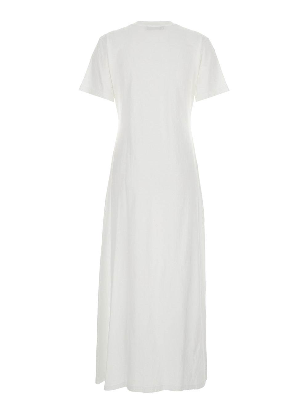 White Dress with Round Neck and Front Single Slit in Cotton Woman Long