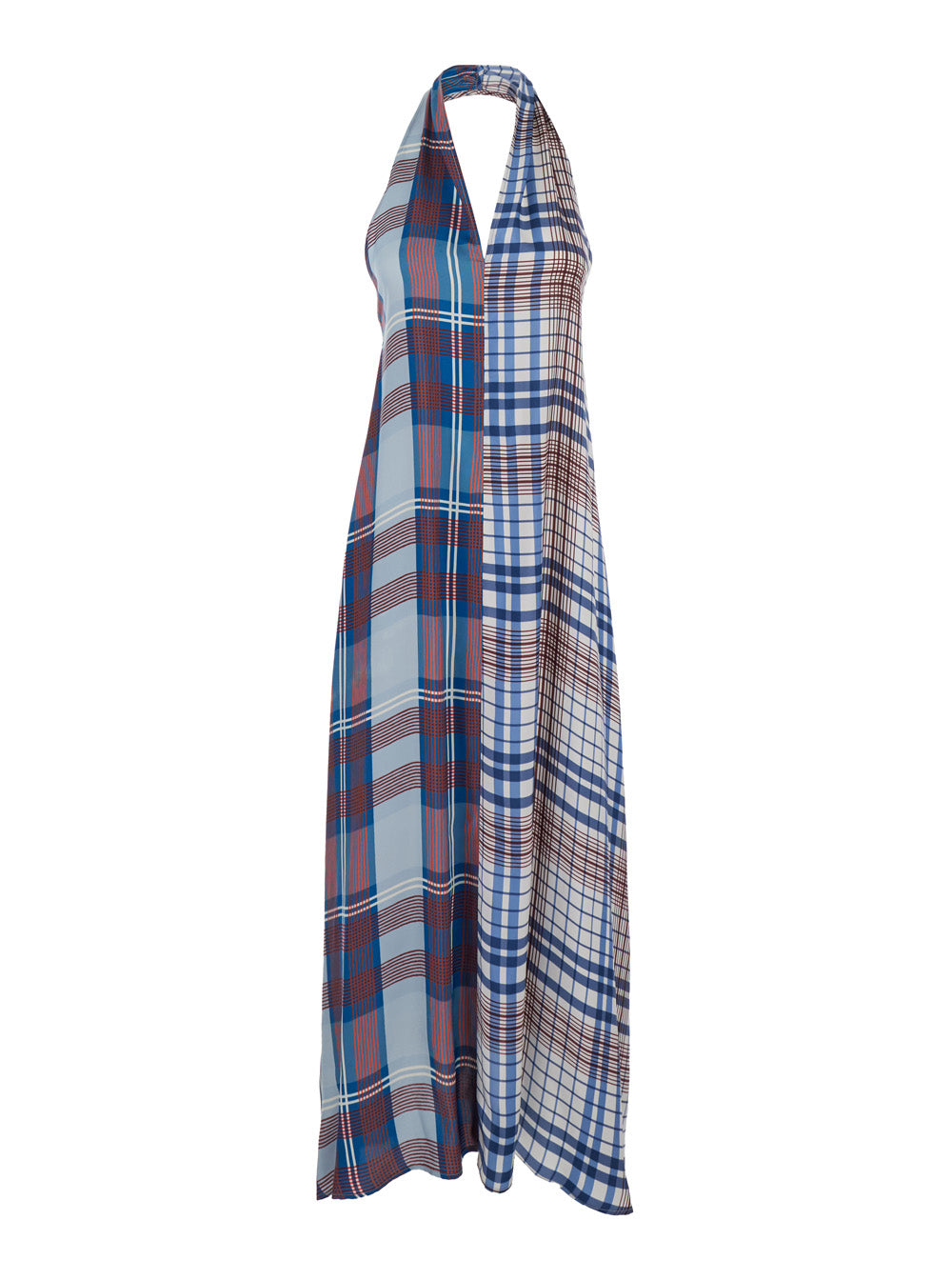 Multicolor Sleeveless Dress With Halterneck And All-Over Check Motif Viscose Woman Long