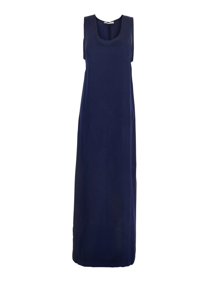 Blue Long Dress with U-neck and Back Closure in Viscose Blend Woman Blu Cu