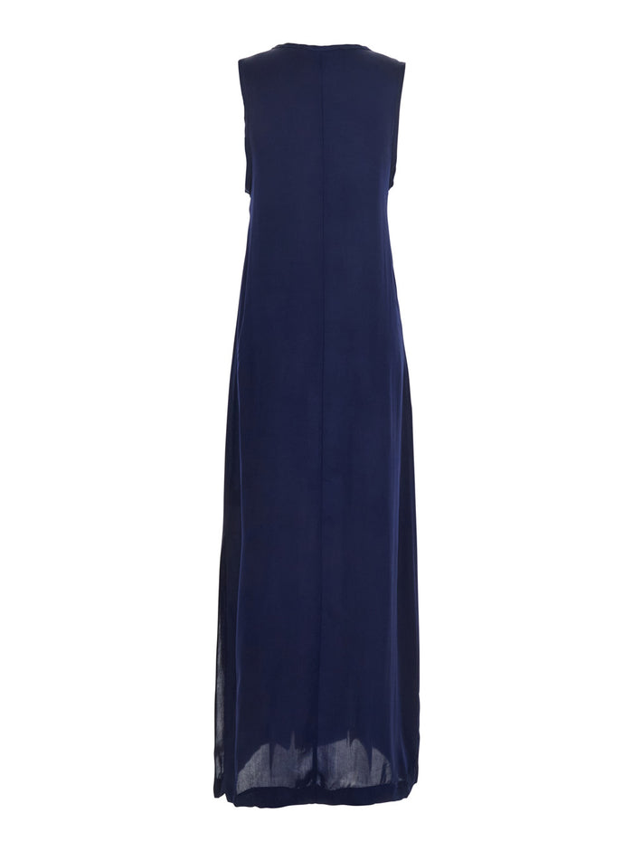 Blue Long Dress with U-neck and Back Closure in Viscose Blend Woman Blu Cu