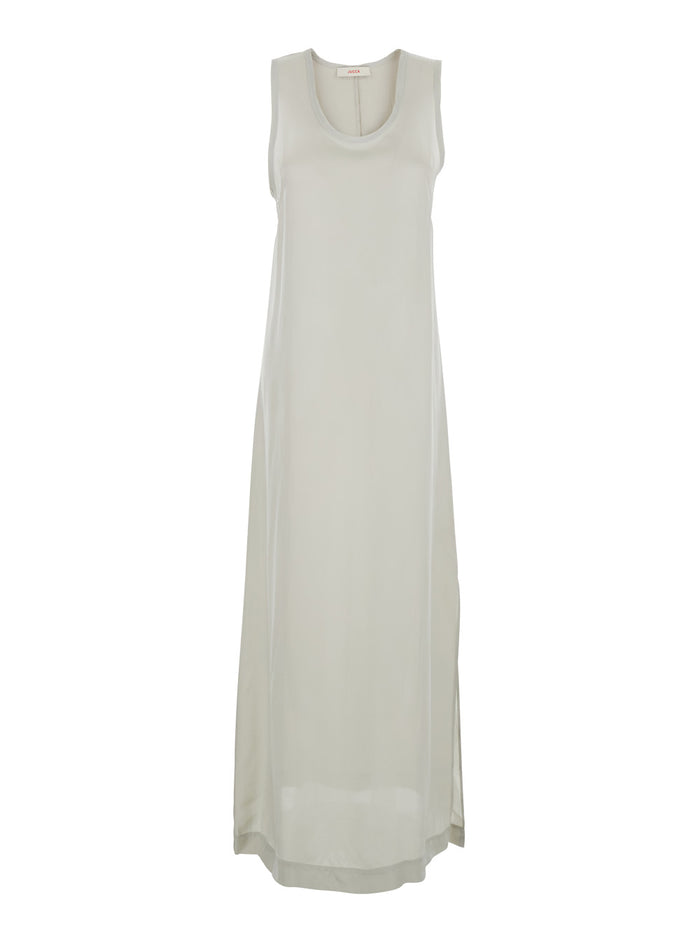 White Long Dress with U-neck and Back Closure in Viscose Blend Woman Cu