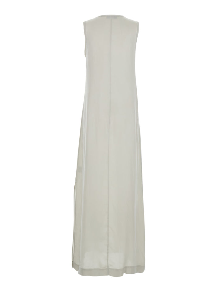 White Long Dress with U-neck and Back Closure in Viscose Blend Woman Cu